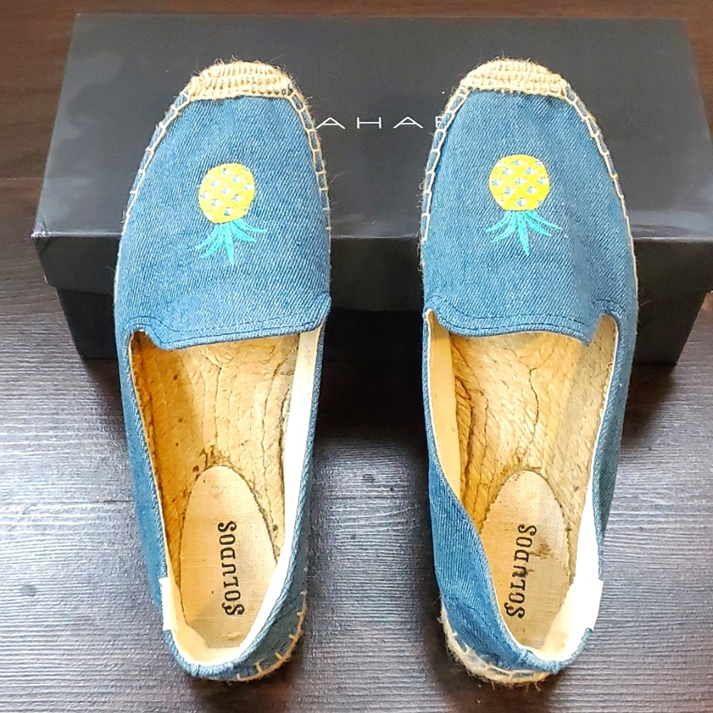 Soludos Espadrilles Pineapple Embroidery Blue Demin Size 8